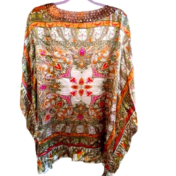 Chico’s Black Label Cairo Print 100% Silk Boho Poncho Tunic Kaftan Large XLarge - Picture 2 of 9